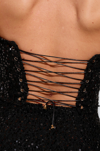A STARRY NIGHT SEQUIN TWEED CORSET TOP