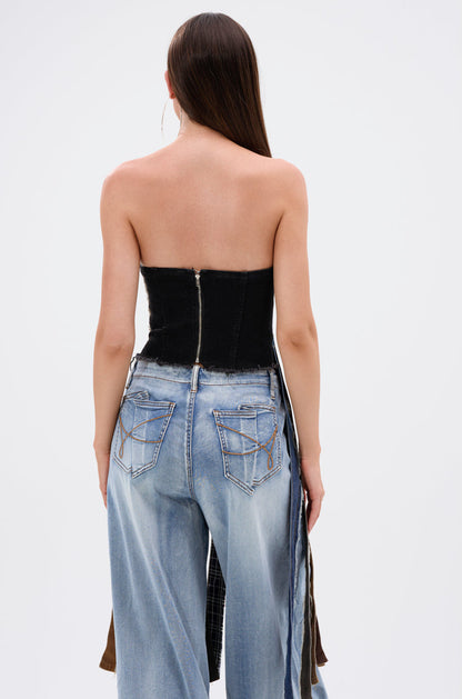 A LOT GOING ON DENIM TOP