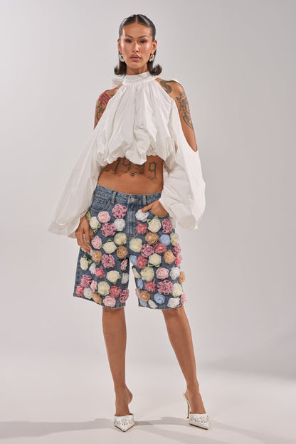 ALEXIA MOCK NECK BLOUSE IN WHITE