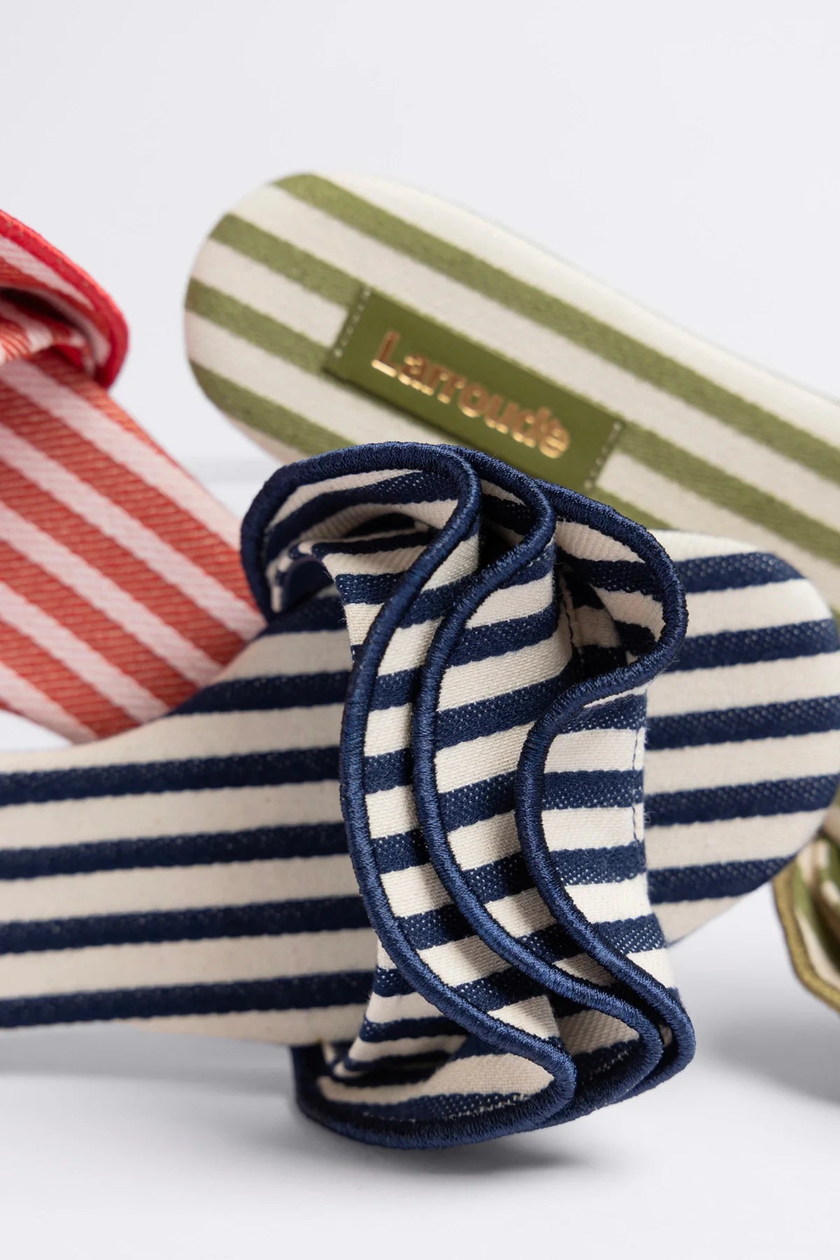 Ivy Ruffle Flat Navy Striped Canva