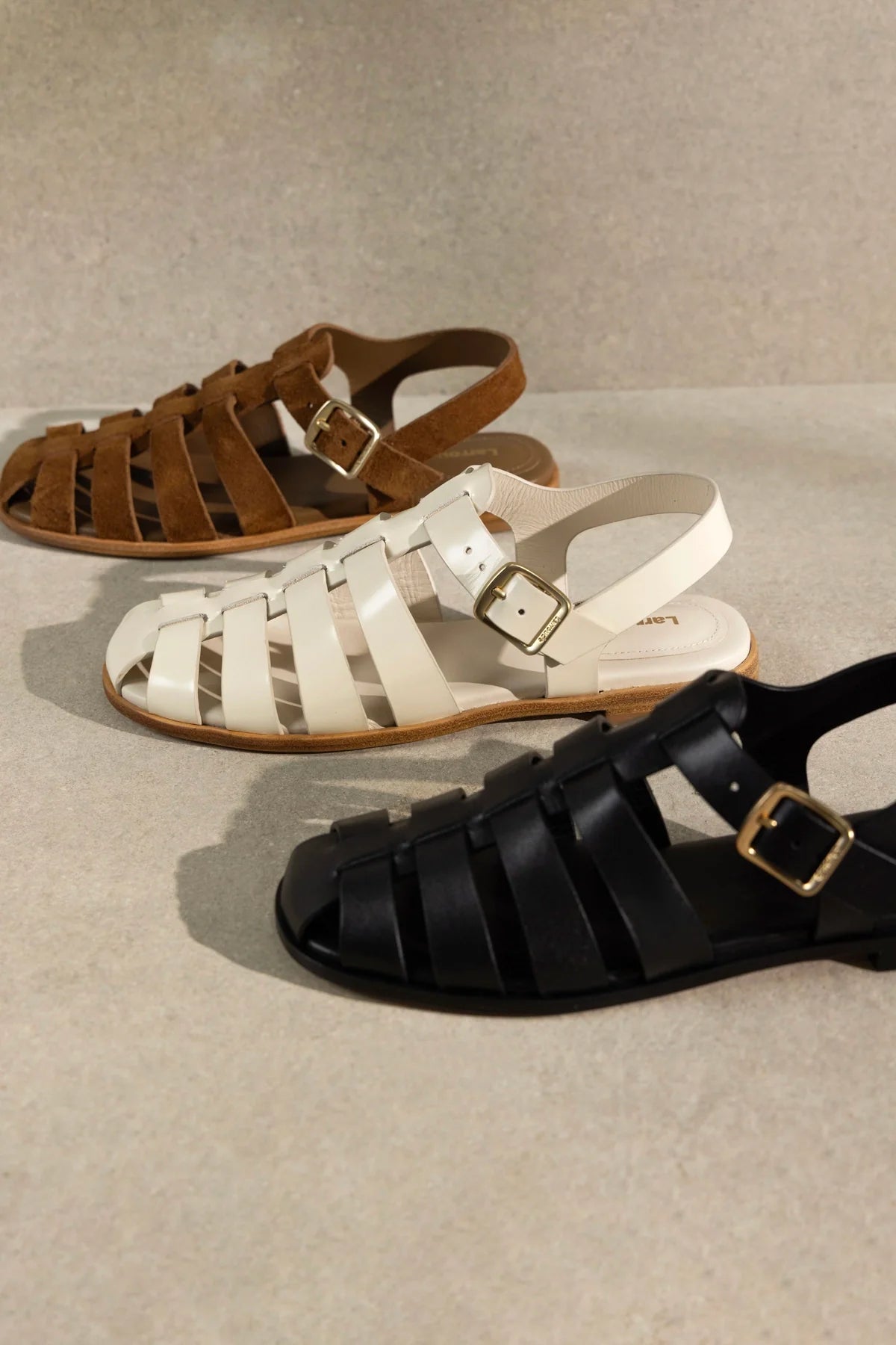 Stevie Flat Sandal In Ivory Box Leather