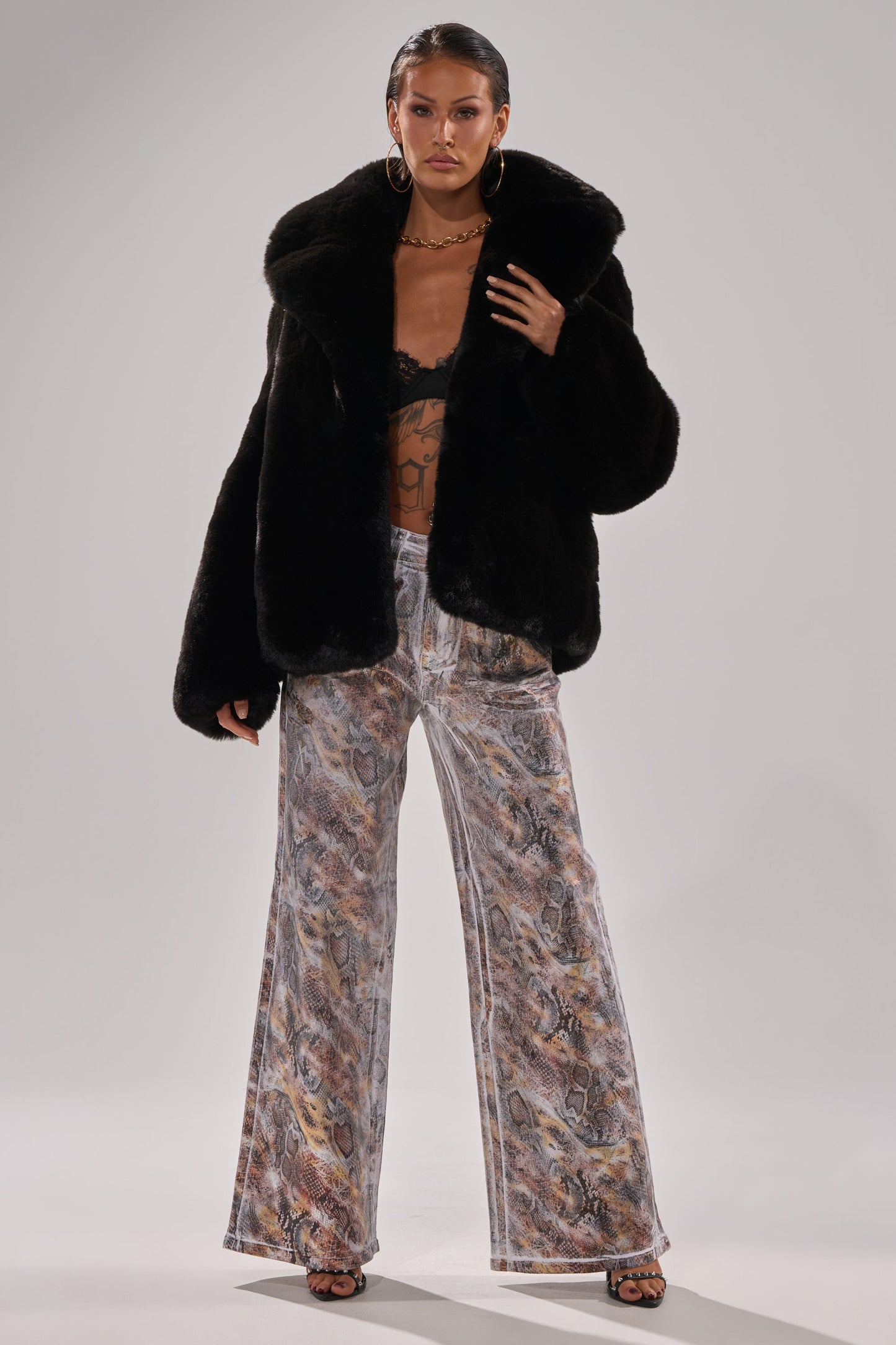 ADDICTED TO YOU METALLIC SNAKE WIDE LEG DENIM