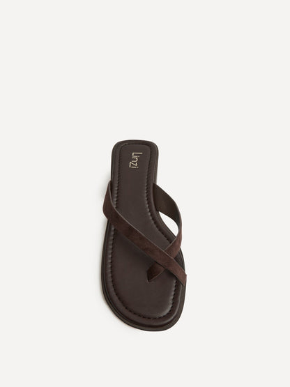 Kimmi Brown Faux Suede Flat Sandals