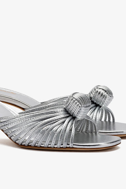 Valerie Mule In Silver Metallic Leather