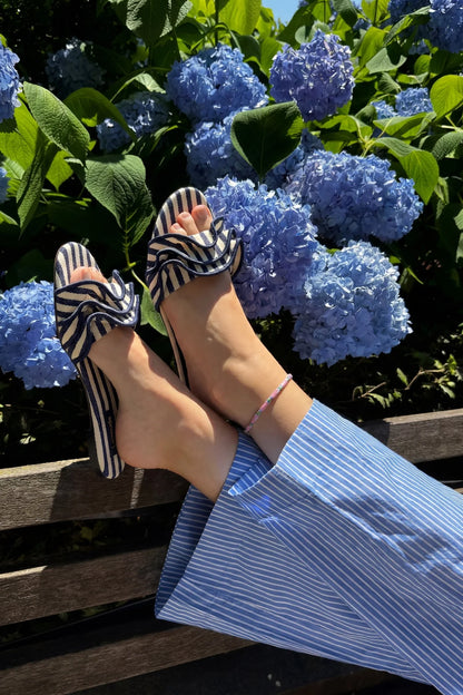 Ivy Ruffle Flat Navy Striped Canva