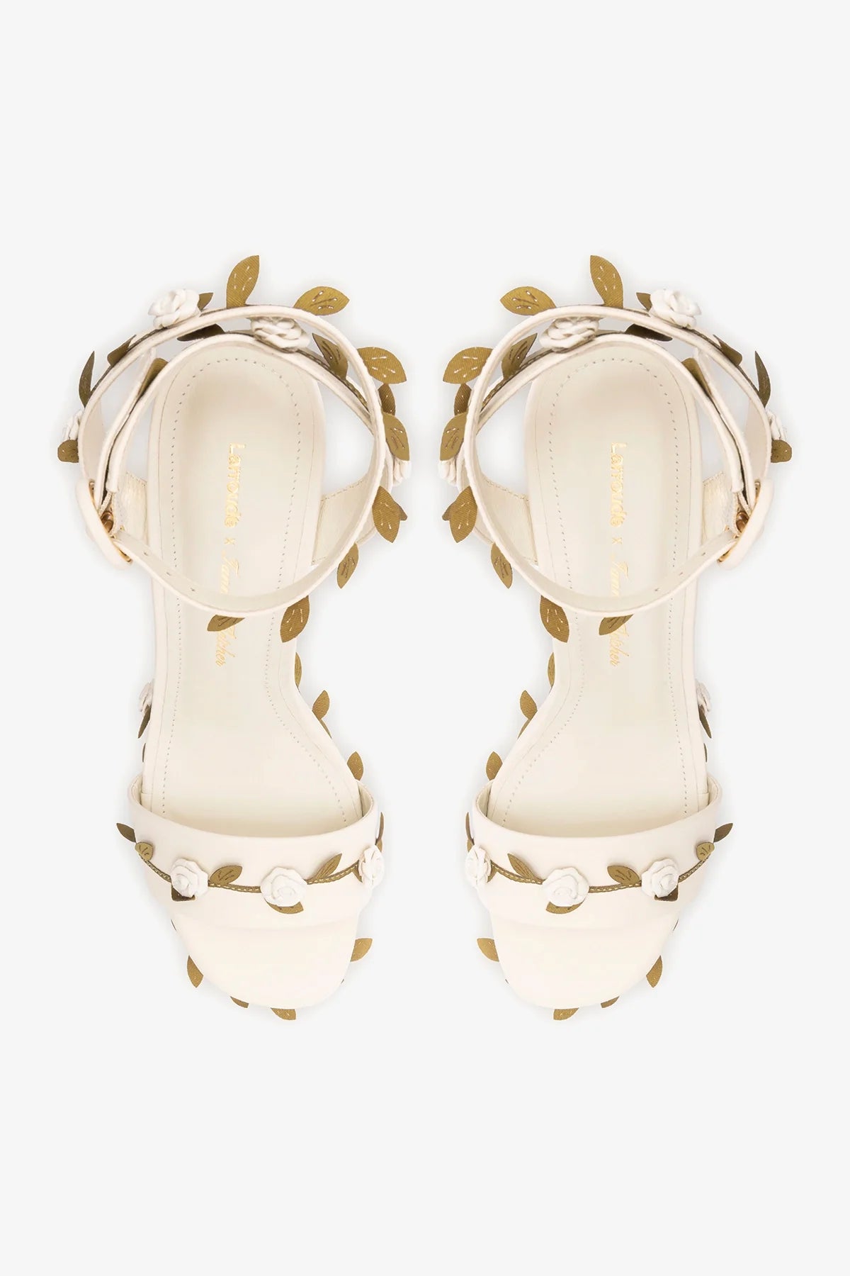 Larroudé x Tanner Fletcher: Dolly Rose Vines Sandal Ivory Leather