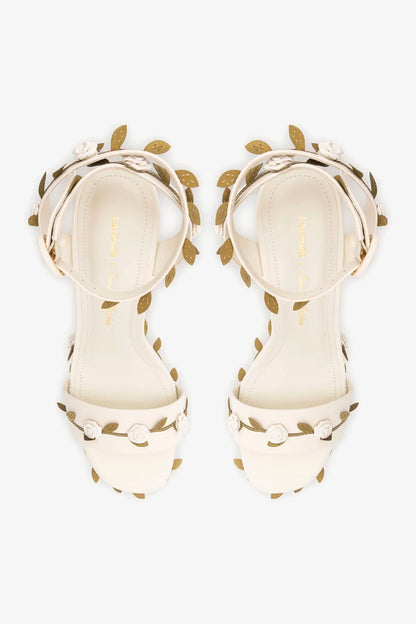 Larroudé x Tanner Fletcher: Dolly Rose Vines Sandal Ivory Leather
