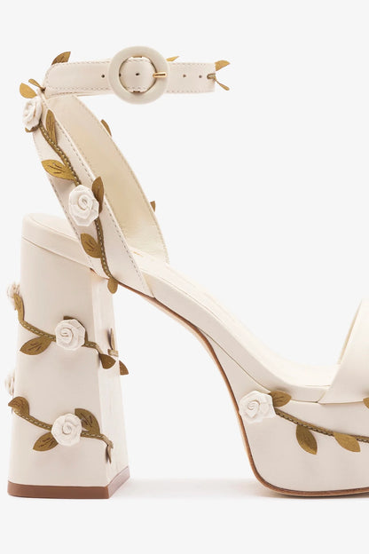 Larroudé x Tanner Fletcher: Dolly Rose Vines Sandal Ivory Leather