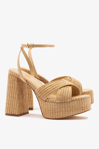 Dolly X Platform Sandal In Natural Raffia