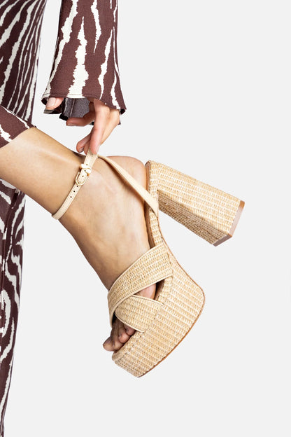 Dolly X Platform Sandal In Natural Raffia