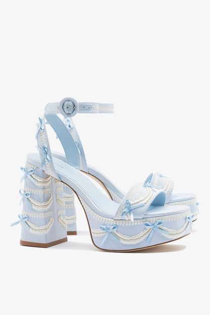 Larroudé x Tanner Fletcher: Dolly Cake&Lace Sandal Blue Satin