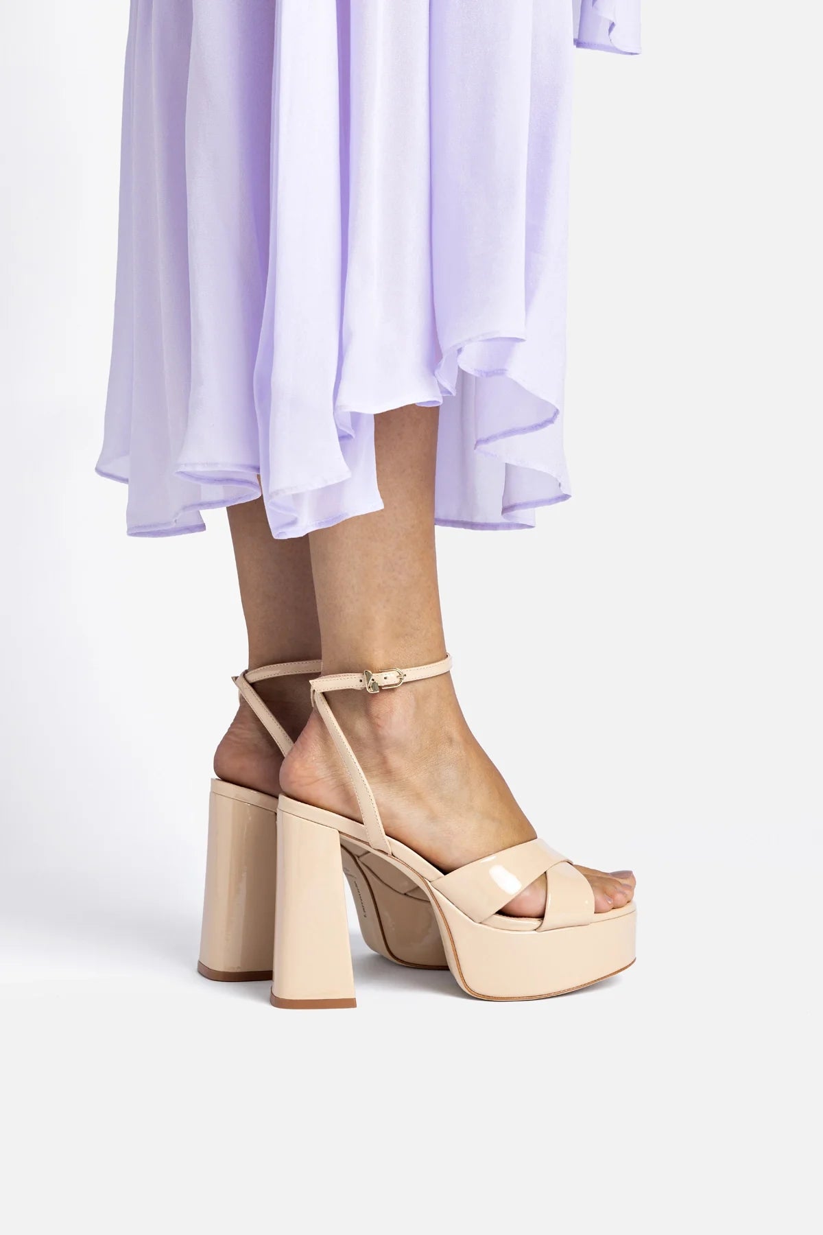 Dolly X Platform Sandal In Sand Patent Leather
