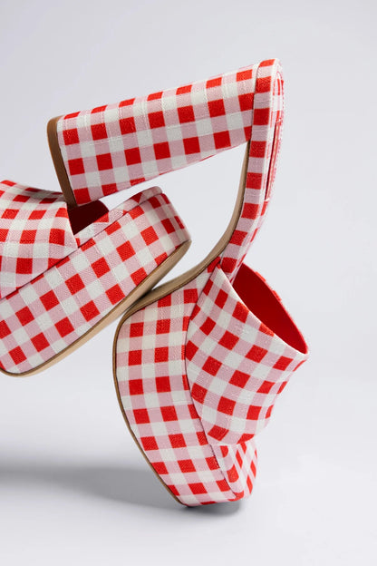 Dolly Platform Mule Scarlet Printed Fabric