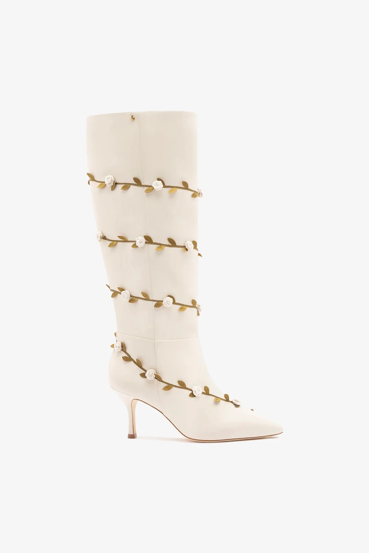 Larroudé x Tanner Fletcher: Kate Mid Rose Vines Boot Ivory Leather