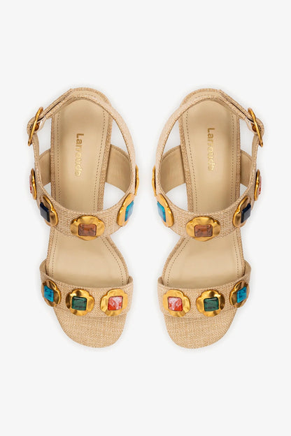 Milan Gioiello Block Sandal In Beige Raffia