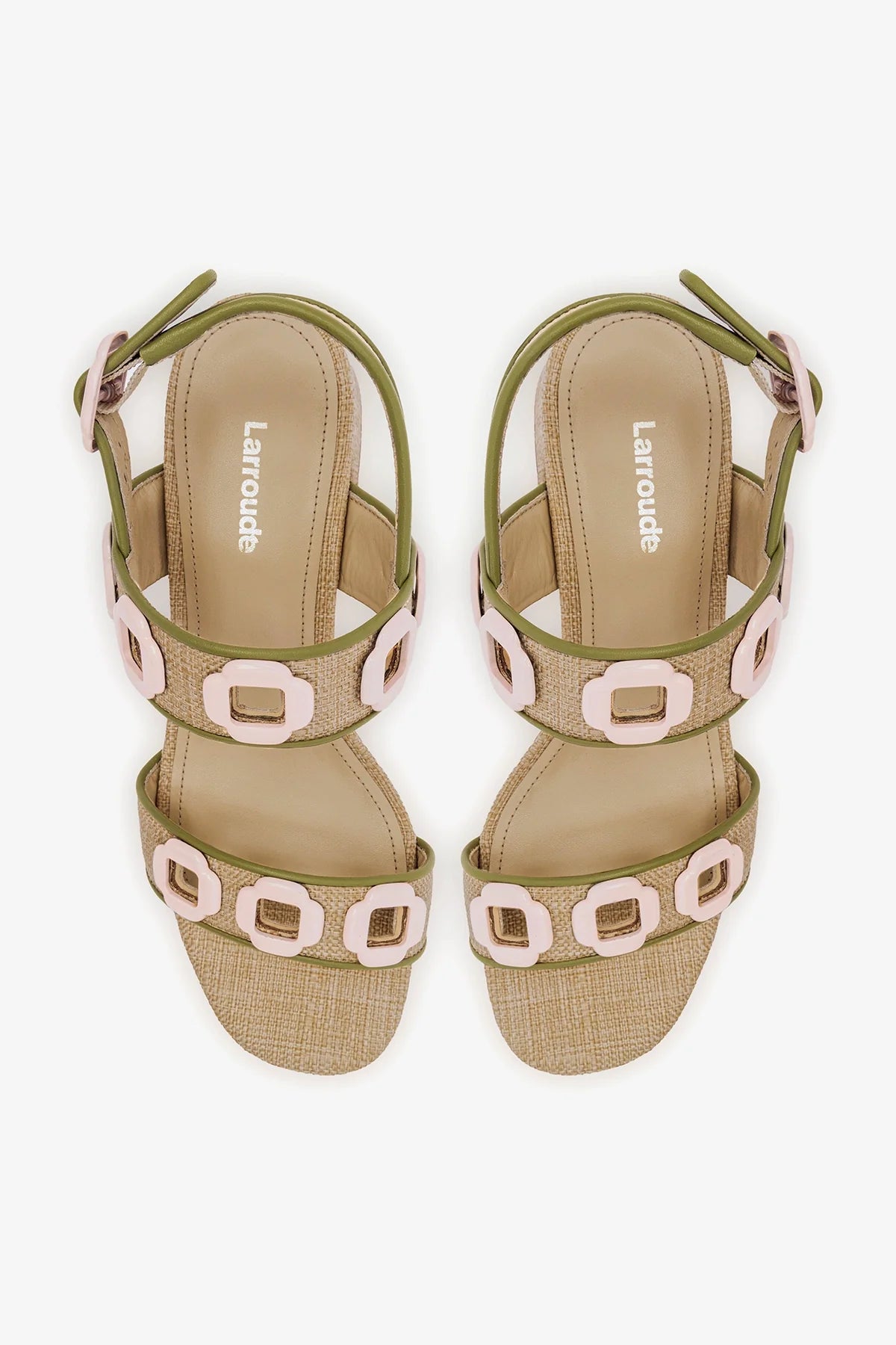 Milan Sandal In Beige Raffia and Seaweed Leather
