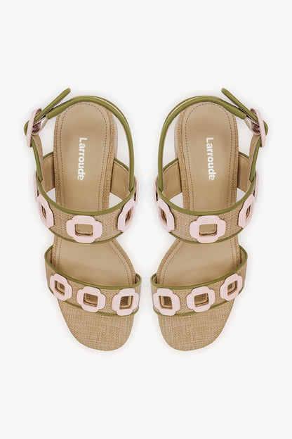 Milan Sandal In Beige Raffia and Seaweed Leather