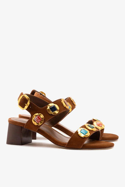 Milan Gioiello Block Sandal In Burnt Umber Leather
