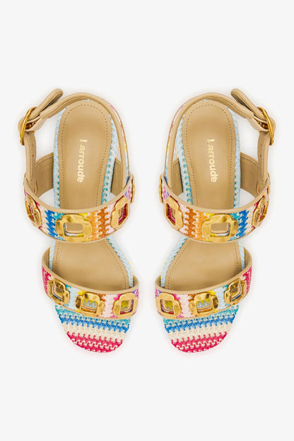 Milan Sandal In Rainbow Raffia and Beige Leather