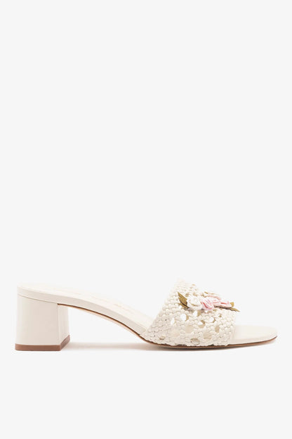Larroudé x Tanner Fletcher: Rose Garden Trellis Sandal Ivory Leather