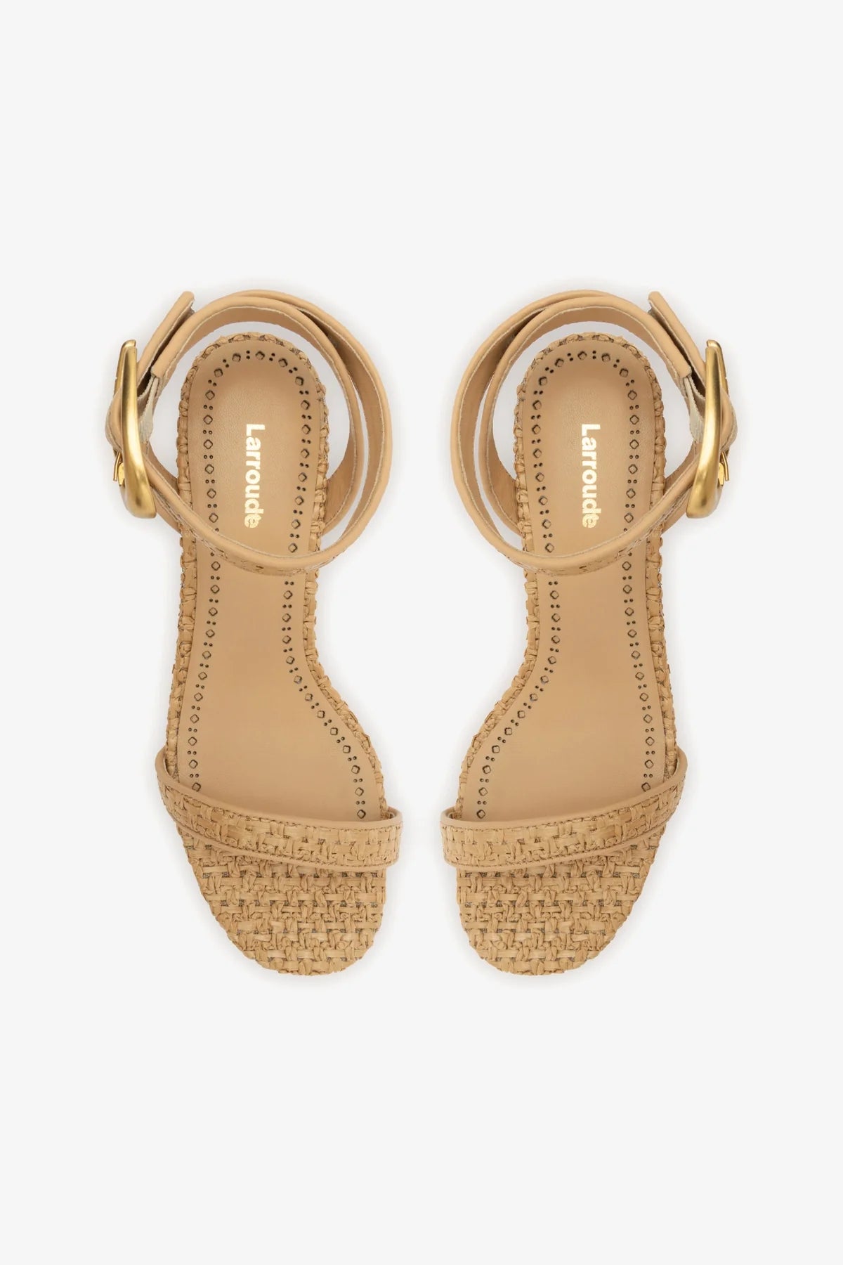 Verona Block Sandal In Beige Leather and Natural Raffia