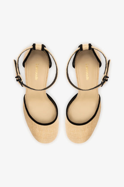 Ari Pump In Beige Raffia and Black Trimming