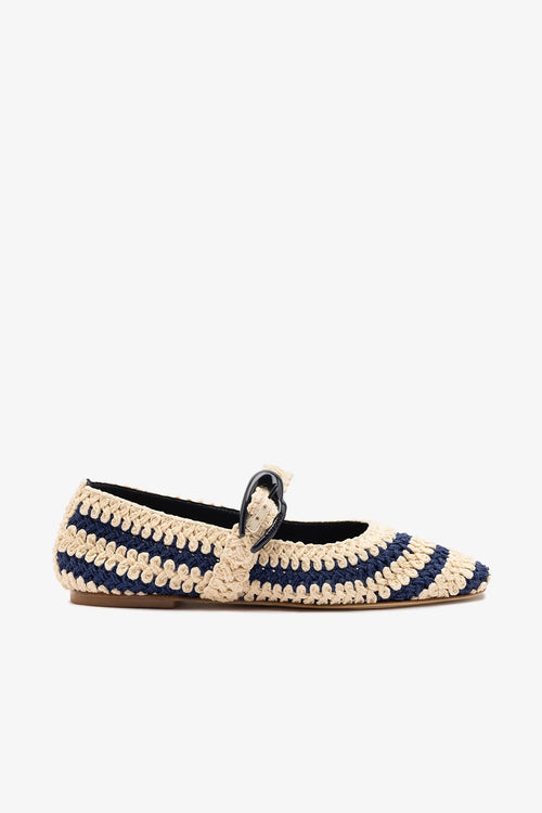 Verona Crochet Ballet Flat In Navy and Ivory Crochet
