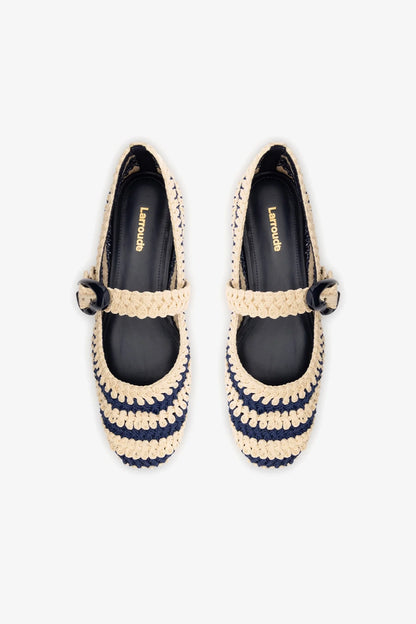 Verona Crochet Ballet Flat In Navy and Ivory Crochet