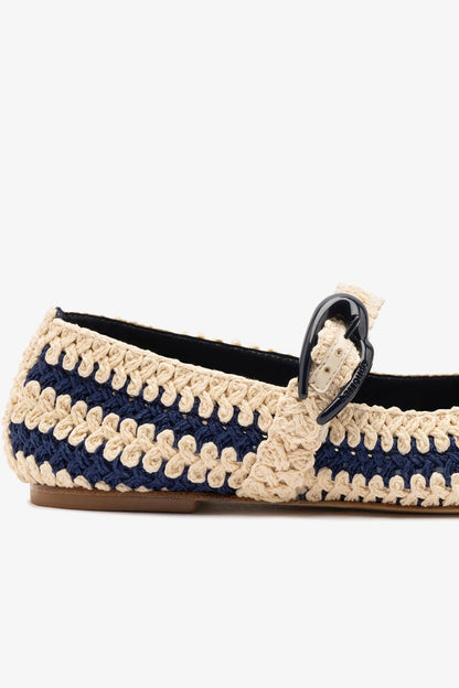 Verona Crochet Ballet Flat In Navy and Ivory Crochet