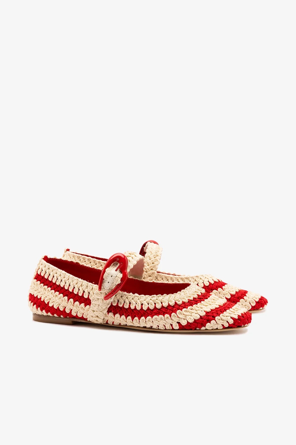 Verona Crochet Ballet Flat In Scarlet and Ivory Crochet