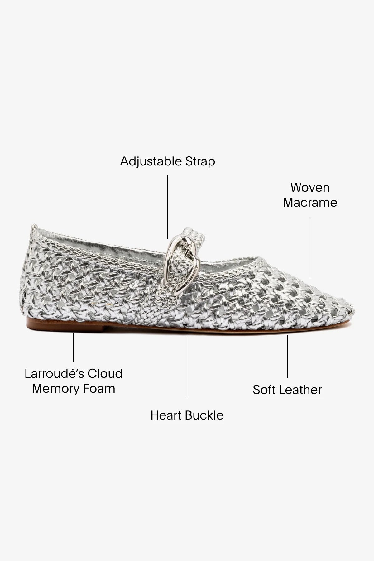 Verona Macrame Ballet Flat In Silver Metallic Leather