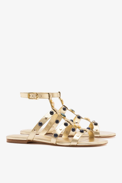 Amalfi Flat Sandal Platina Leather