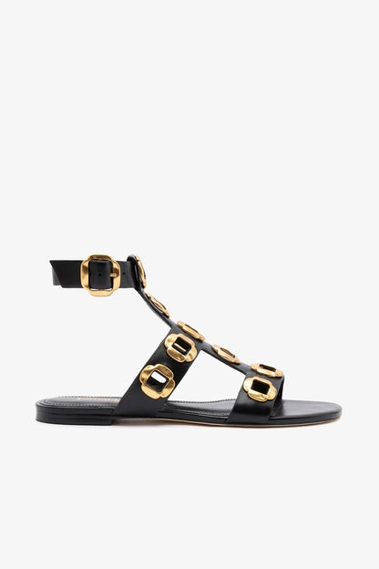 Milan Gladiator Flat In Black Leather