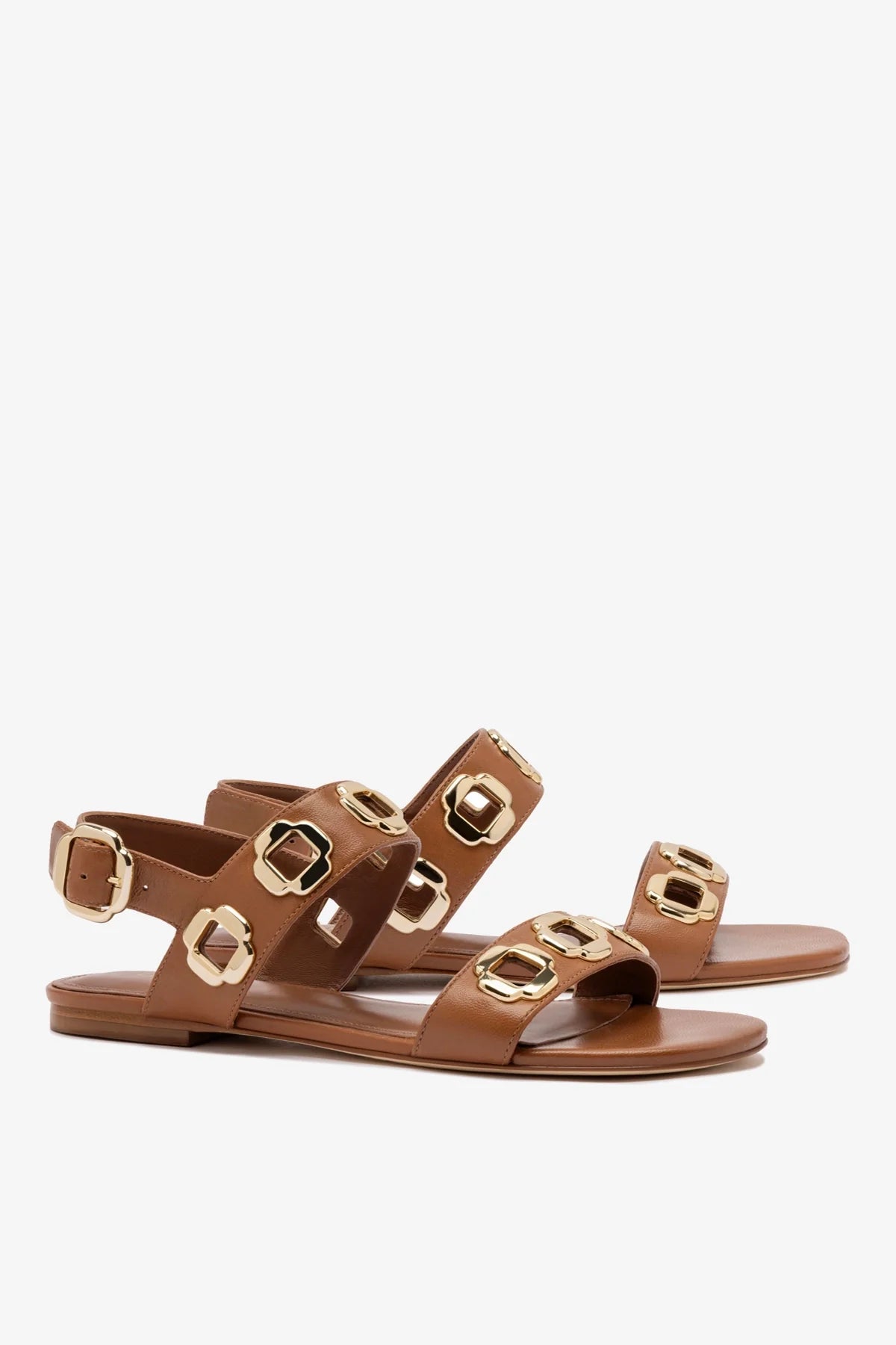 Milan Flat Sandal In Caramel Leather