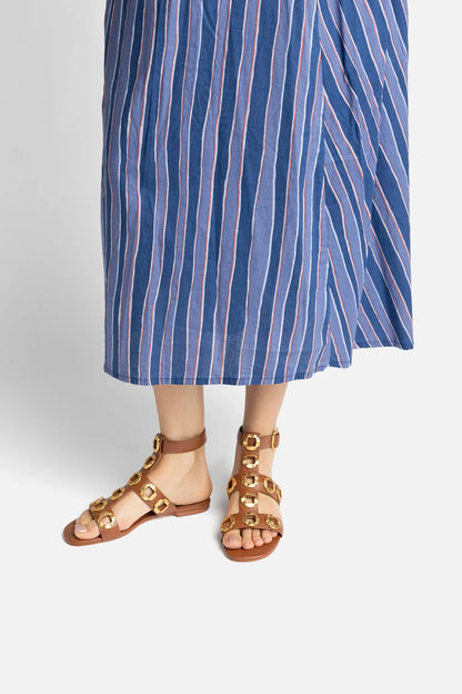 Milan Gladiator Flat In Caramel Leather