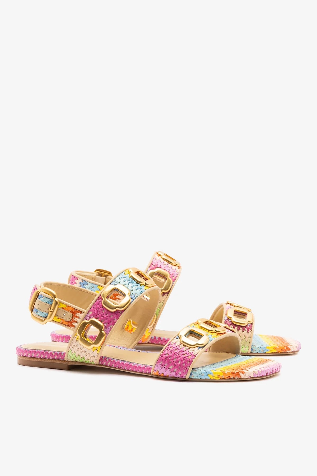 Milan Flat Sandal Rainbow Raffia