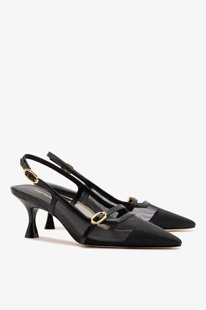 Ines Pump In Black Mesh and Leather