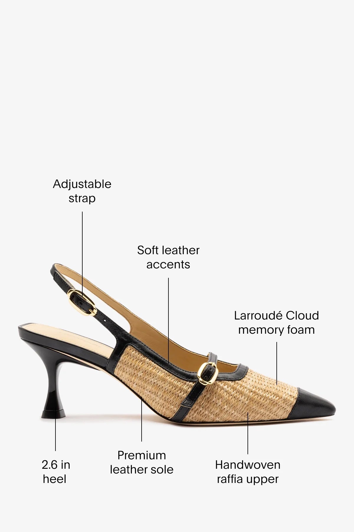 Ines Pump Natural Raffia and Black Leather