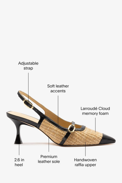 Ines Pump Natural Raffia and Black Leather