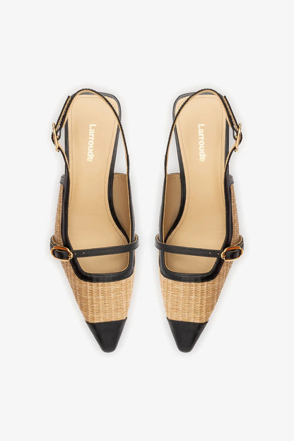 Ines Pump Natural Raffia and Black Leather