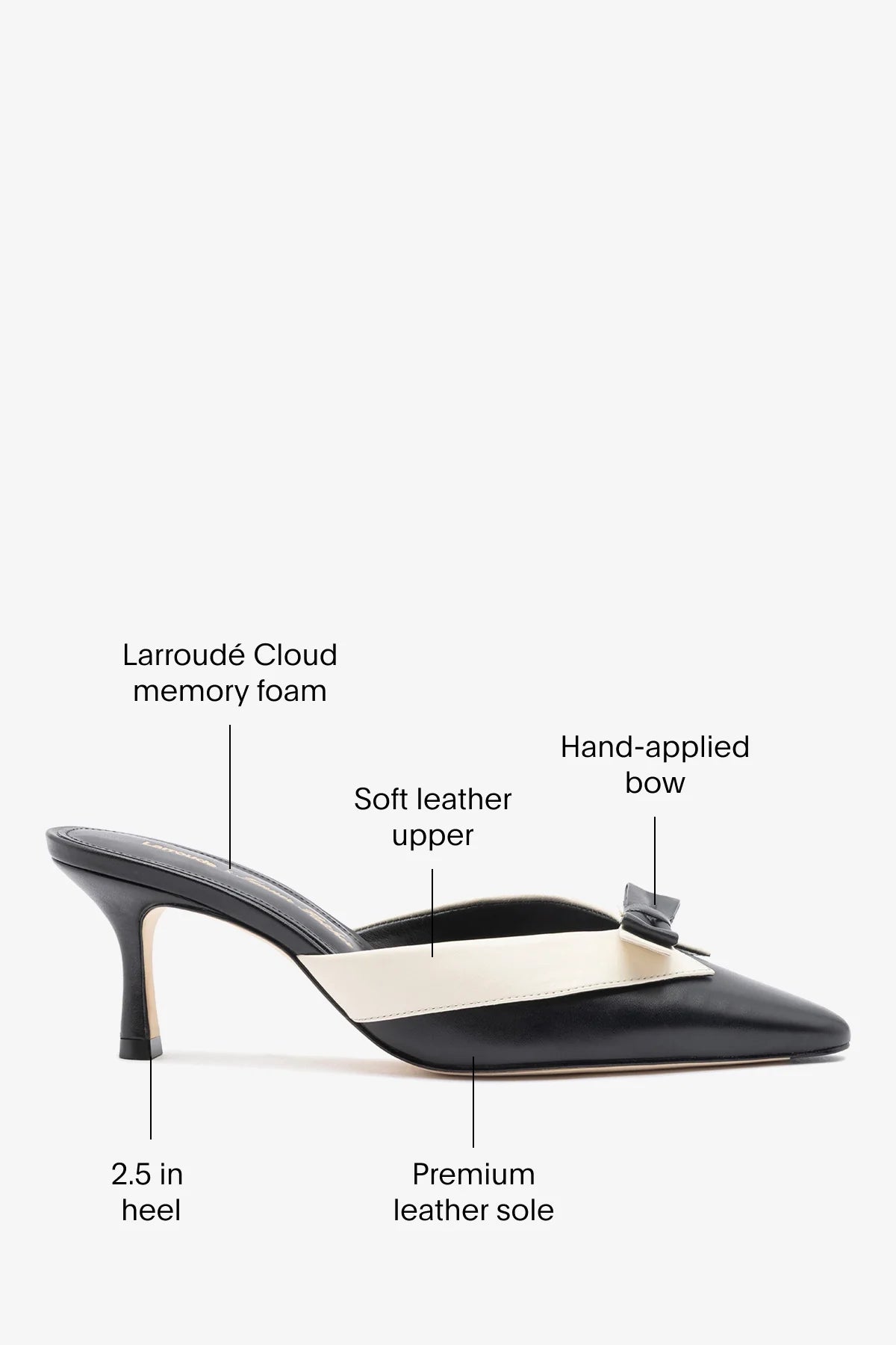 Larroudé x Tanner Fletcher: Elle Tuxedo Mule Black and Ivory Leather