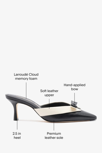 Larroudé x Tanner Fletcher: Elle Tuxedo Mule Black and Ivory Leather