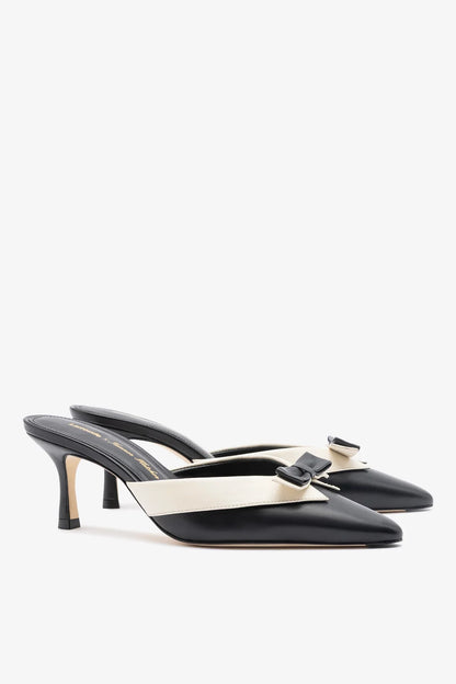 Larroudé x Tanner Fletcher: Elle Tuxedo Mule Black and Ivory Leather