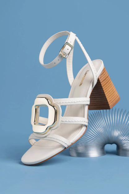 Margherita Block Sandal Ivory Leather