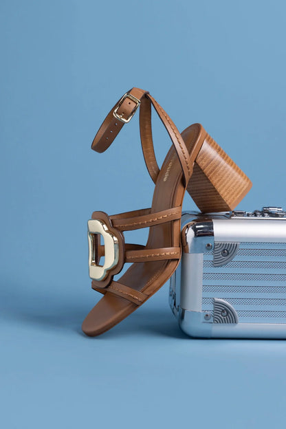 Margherita Block Sandal Caramel Leather
