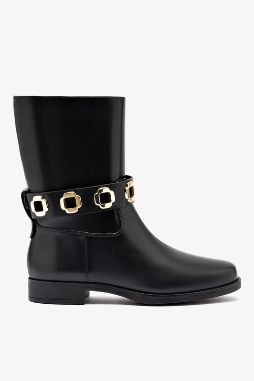 Milan Flat Bootie In Black Water Resistant Leather