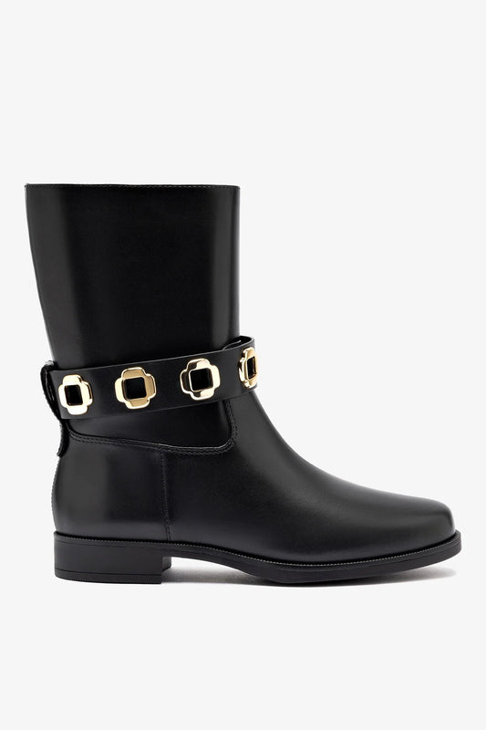 Milan Flat Bootie In Black Water Resistant Leather