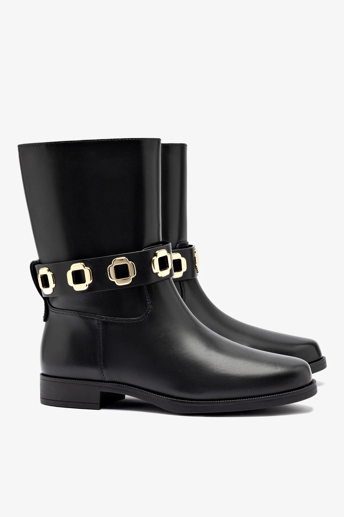 Milan Flat Bootie In Black Water Resistant Leather