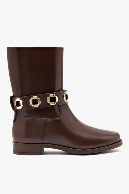 Milan Flat Bootie In Brown Water Resistant Leather