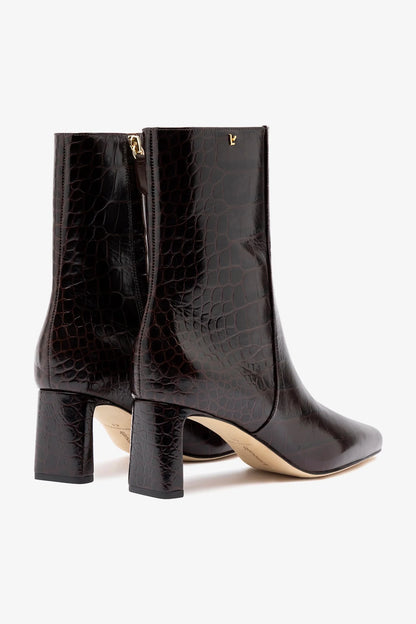 Alexis Bootie In Dark Croco Embossed Leather
